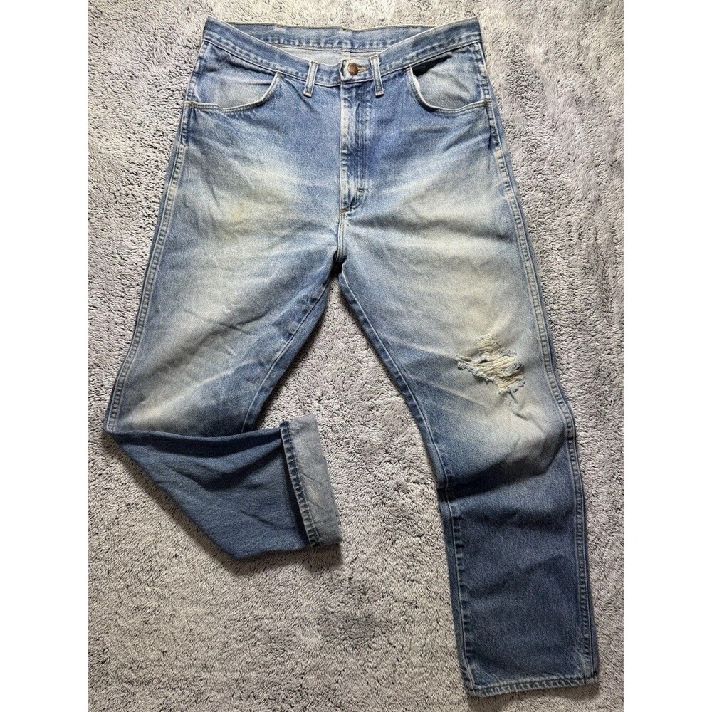 VTG Rustler Jeans Men’s 34x32 Blue Denim Distressed Faded‎ Whiskered Grunge Work - Picture 4 of 16